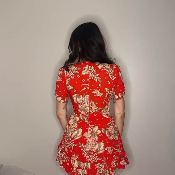 Red Floral Deep V Cut Dress - Picture 3 of 3